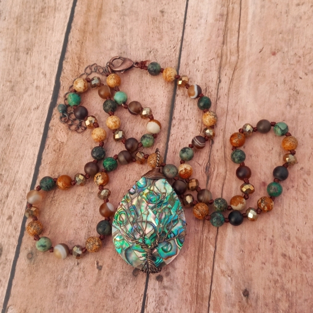 Tree Wired on Abalone Beaded Necklace